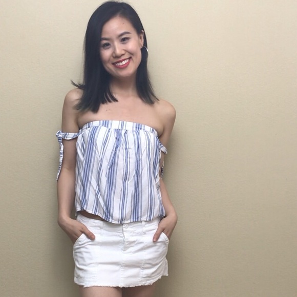 Hollister Tops - Blue stripped tube top w/ arm straps XS